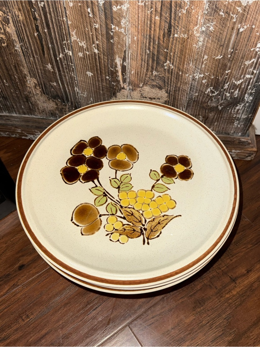 3-Vintage Floral Expression Hearthside Stoneware FoliageTime 10 1/2"  Plates